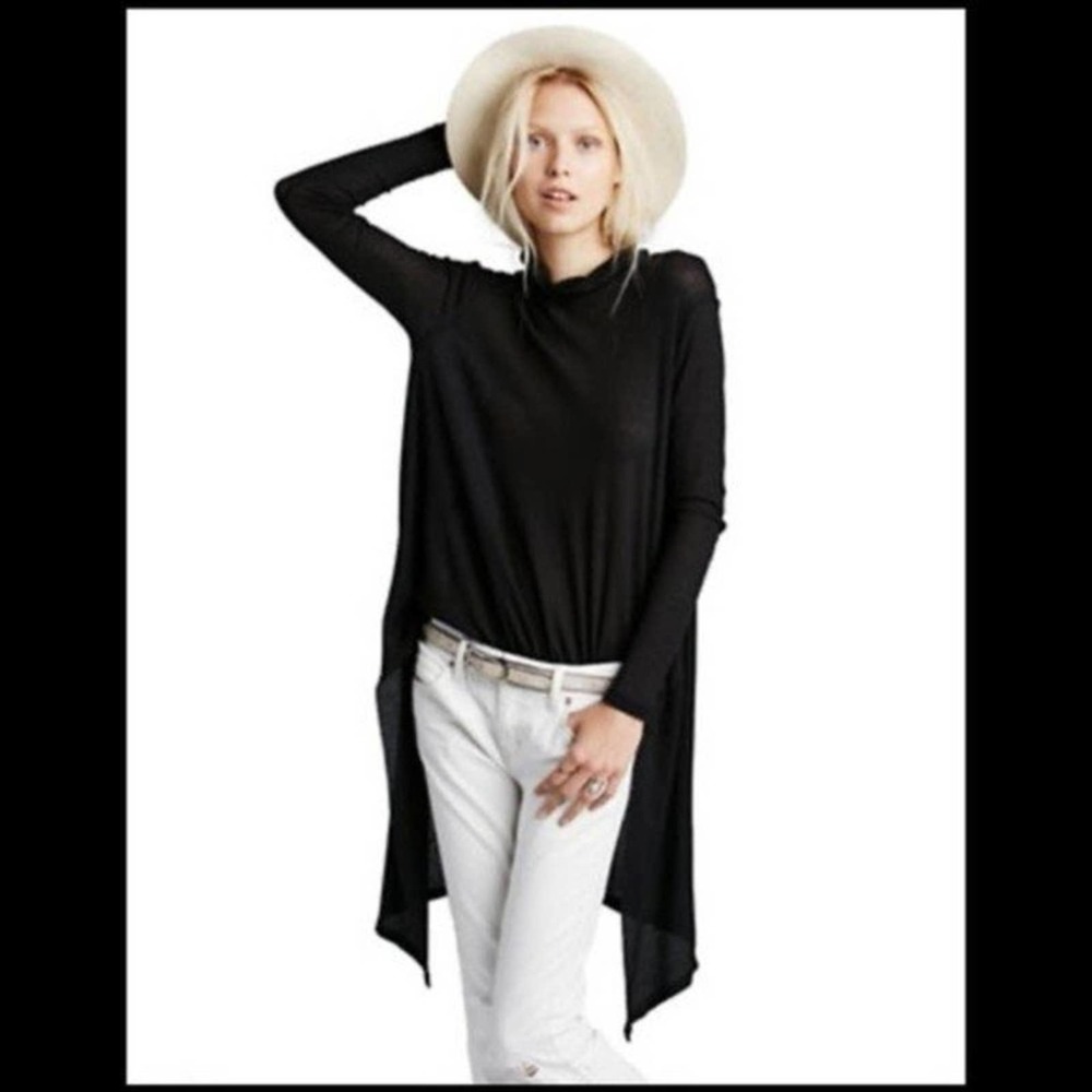 Free People Waffle Wonder Mock Neck Black Tunic size XS